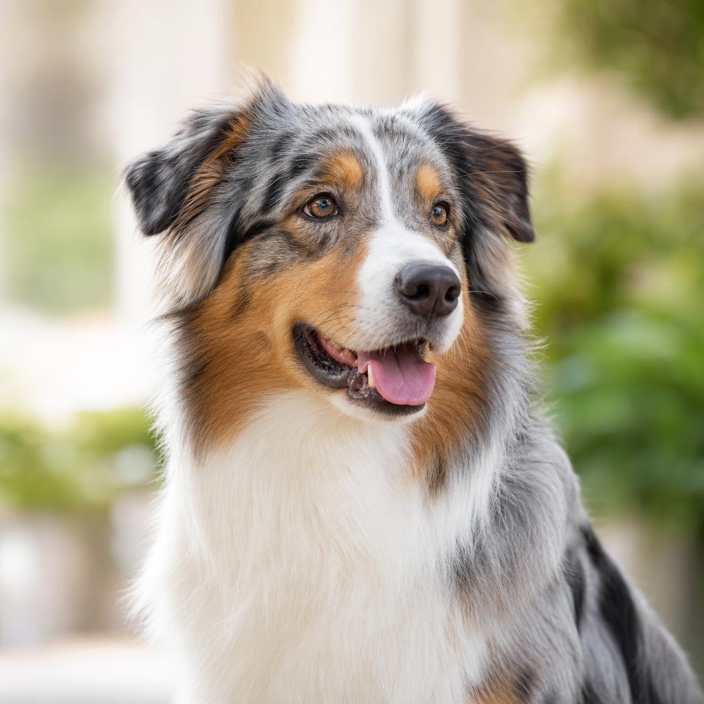 Australian Shepherd attentive and ready to work with a trainer